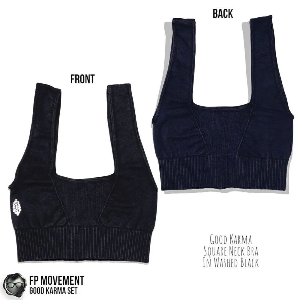 FP MOVEMENT GOOD KARMA SET: SQUARE NECK BRA + HIGH-RISE LEGGINGS IN WASHED BLACK - Picture 5 of 16